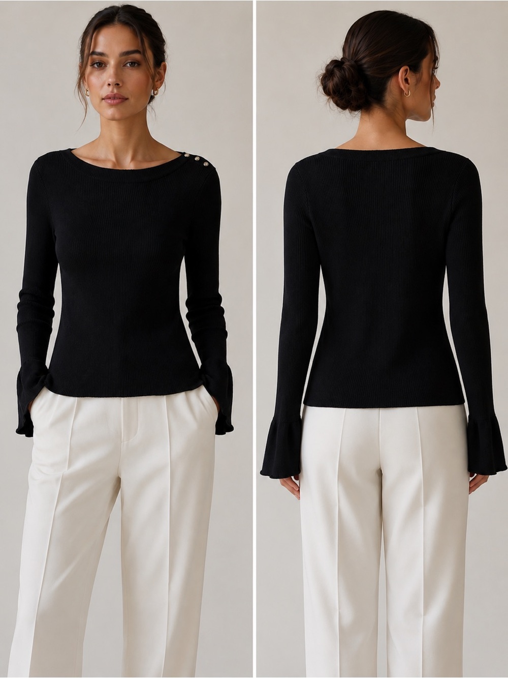 Hatch Black Ribbed Boatneck Quiet Luxury Minimalist Knit Sweater Top Size Small